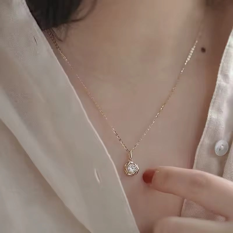 Rose Zircon Flower Necklace