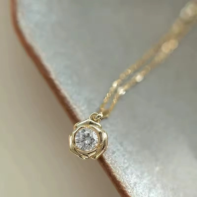 Rose Zircon Flower Necklace