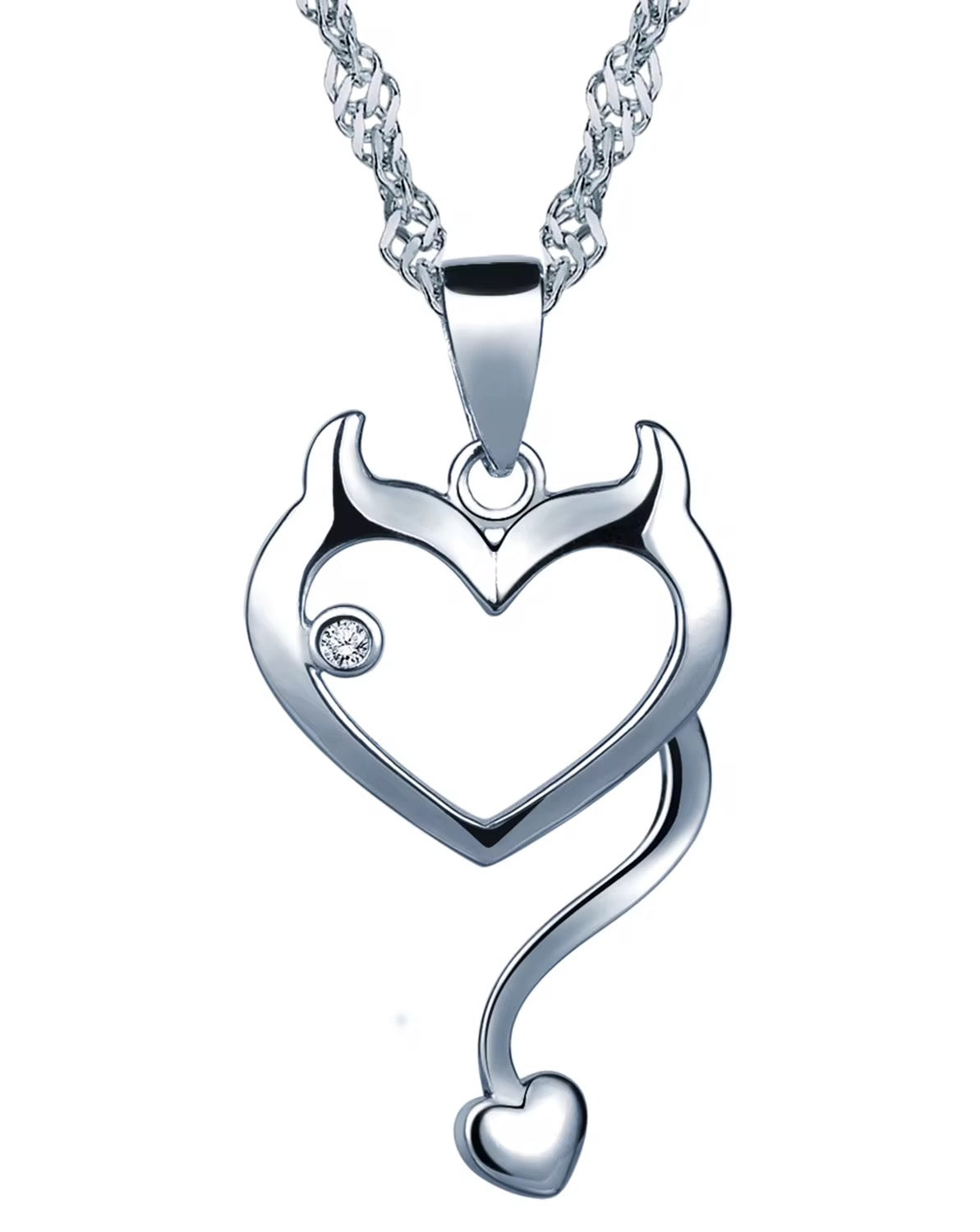 Silver Cute Devil Heart Necklace