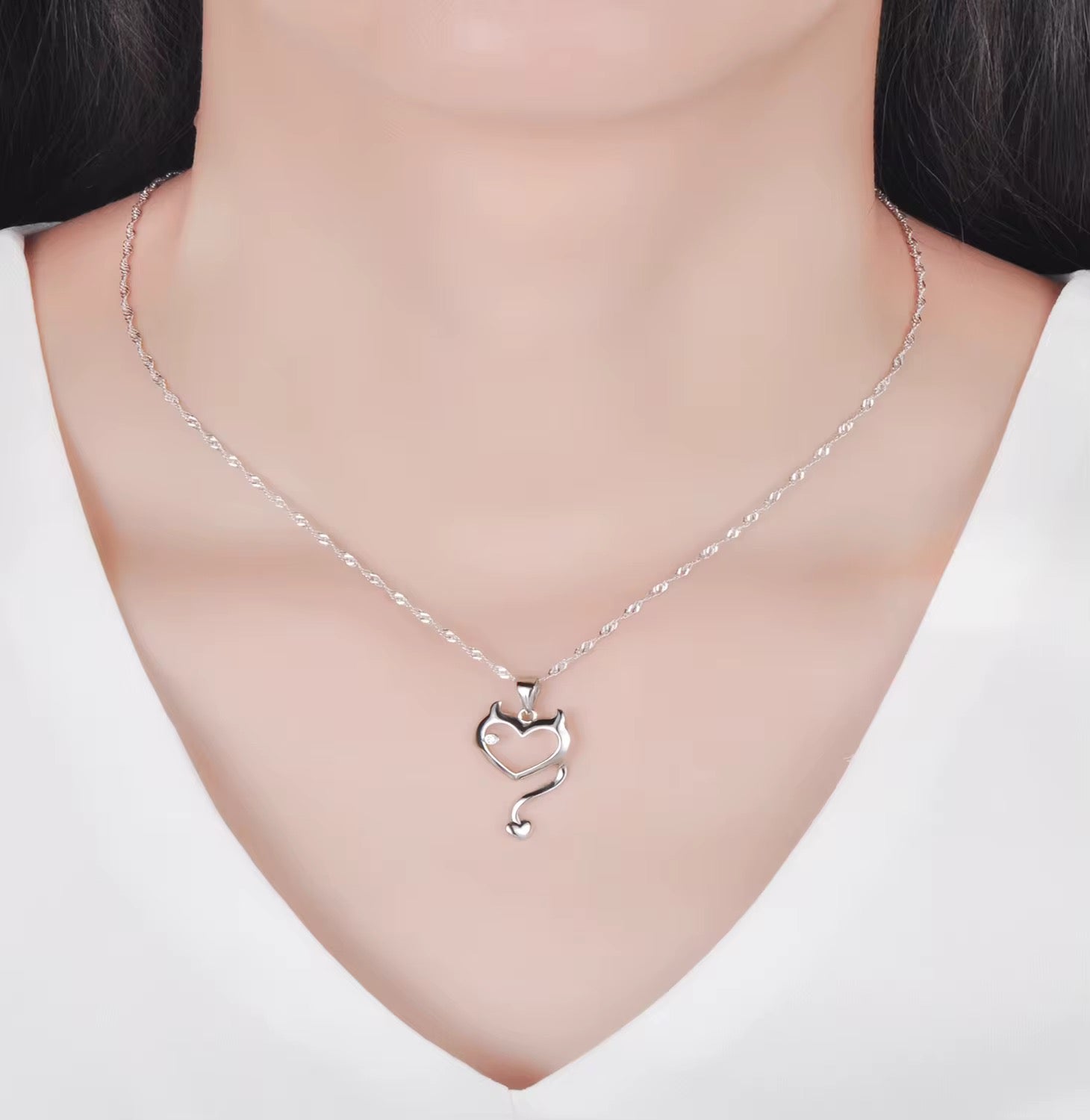 Silver Cute Devil Heart Necklace