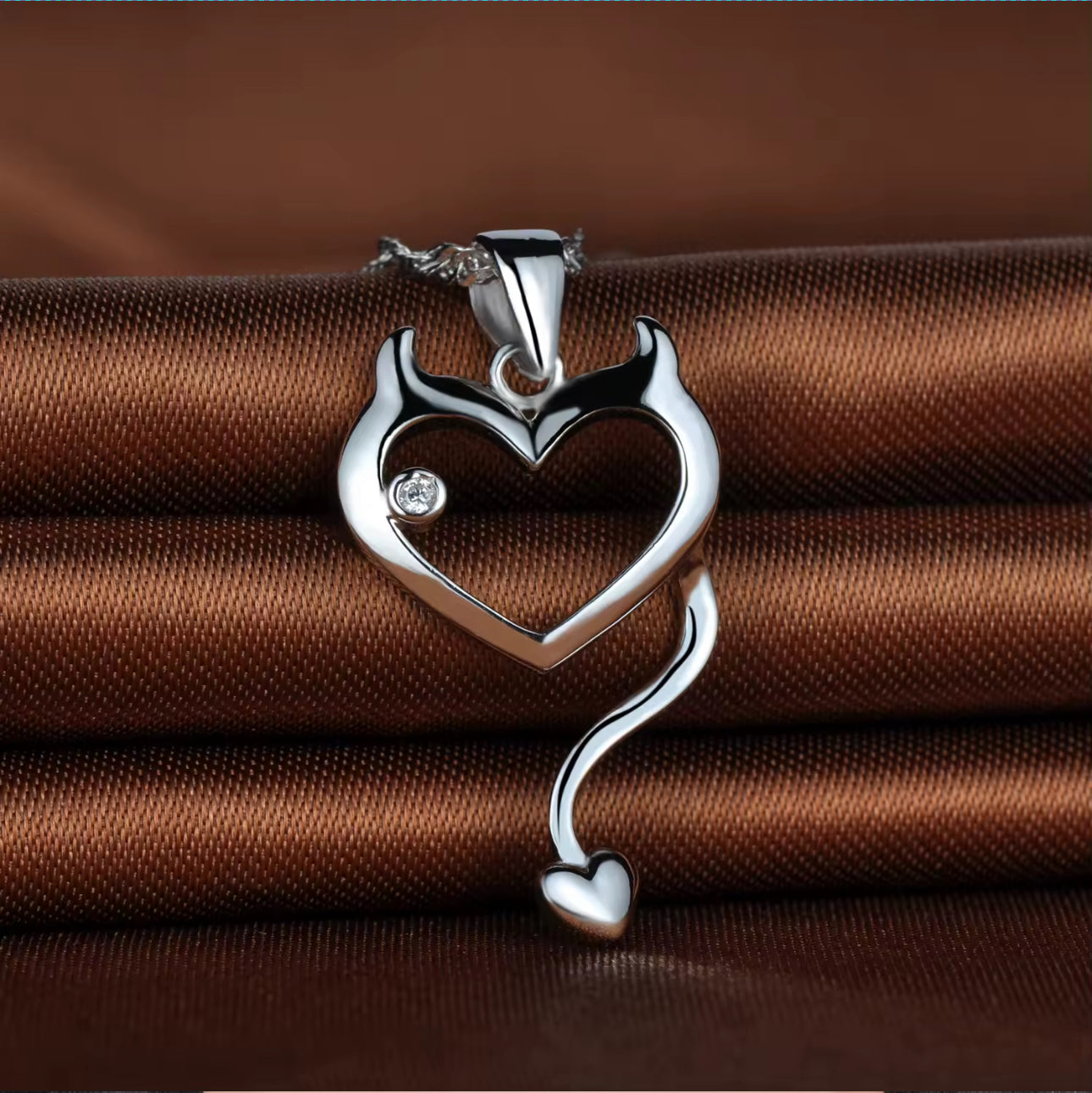 Silver Cute Devil Heart Necklace