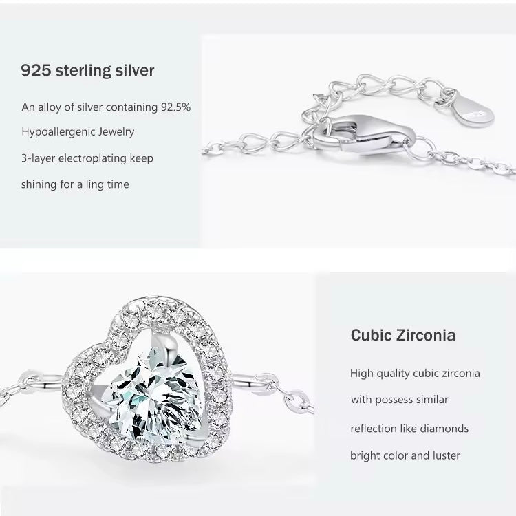 Sterling Silver Zirconia Heart Bracelet