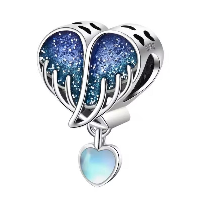 Blue Heart Wings Charm
