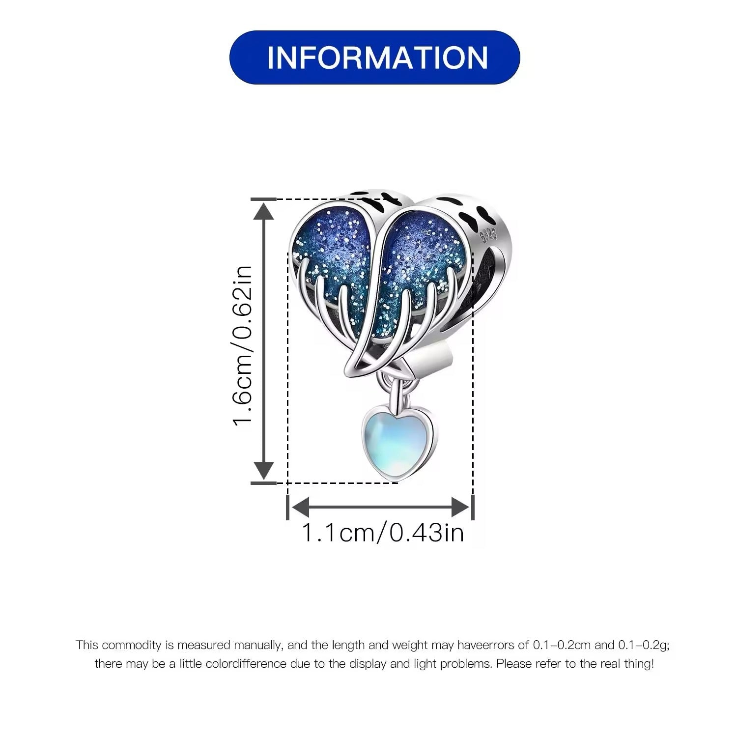 Blue Heart Wings Charm