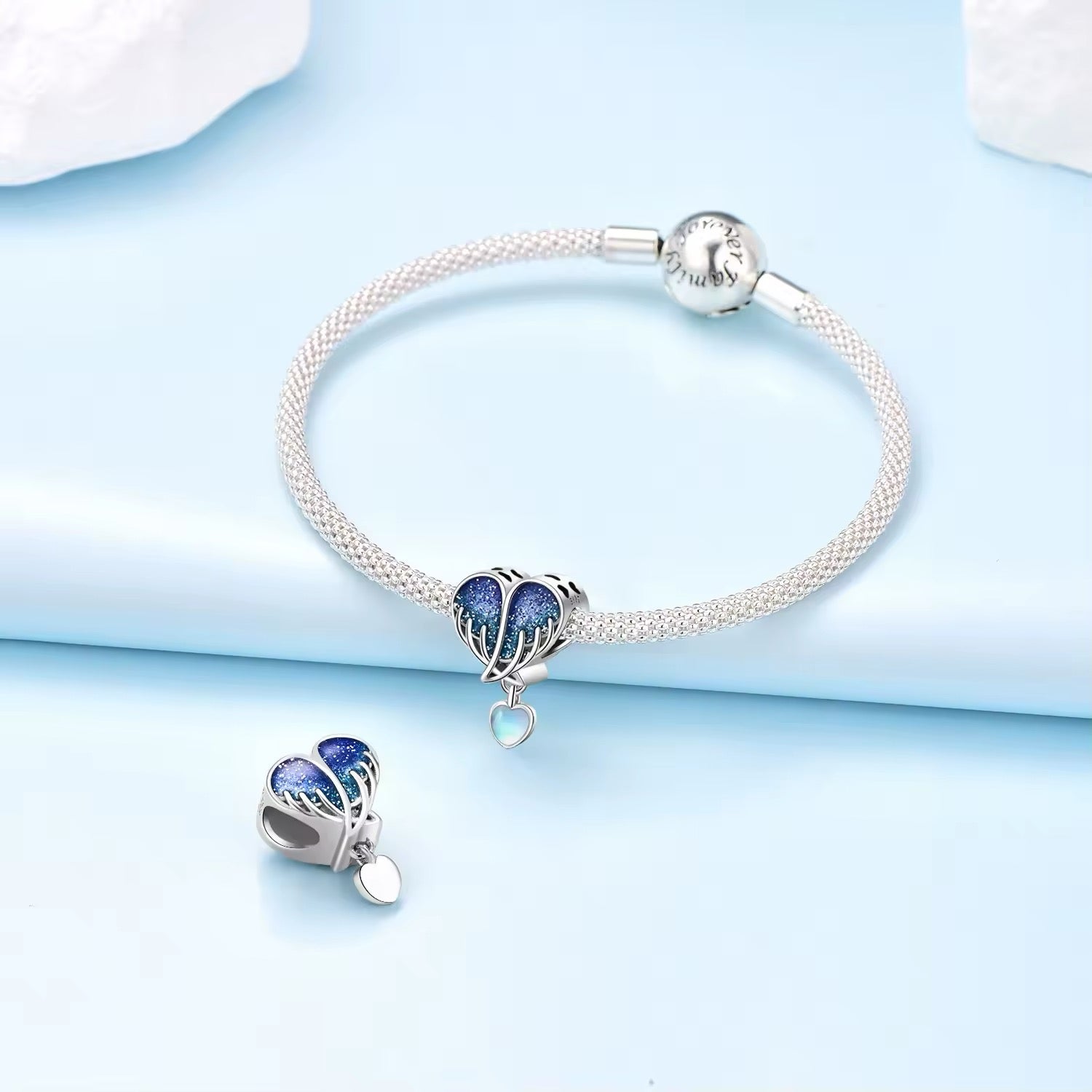 Blue Heart Wings Charm