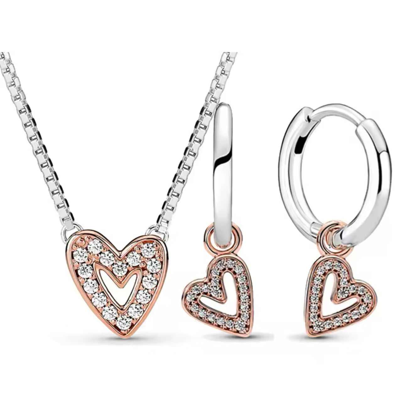 Sparkling Freehand Heart Earring & Necklace Set