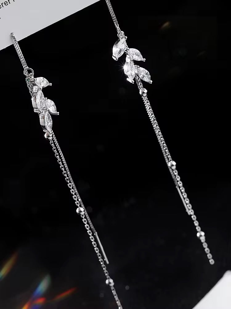 Leaf Tassel Wire Stud Earrings