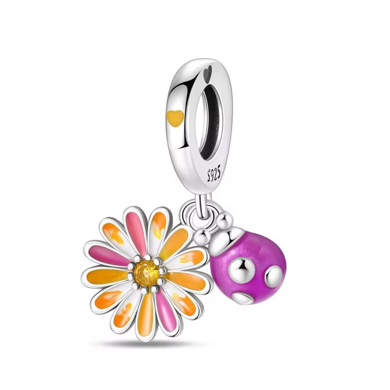 Ladybird & Daisy Flower Dangle Charm