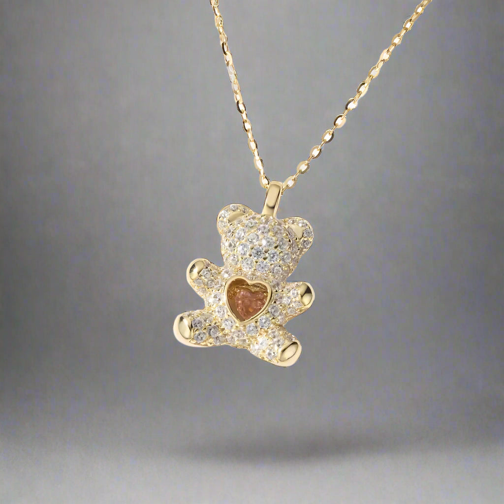 Teddy Bear Necklace With Cubic Zirconia