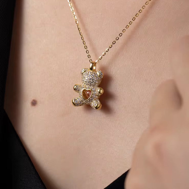 Teddy Bear Necklace With Cubic Zirconia