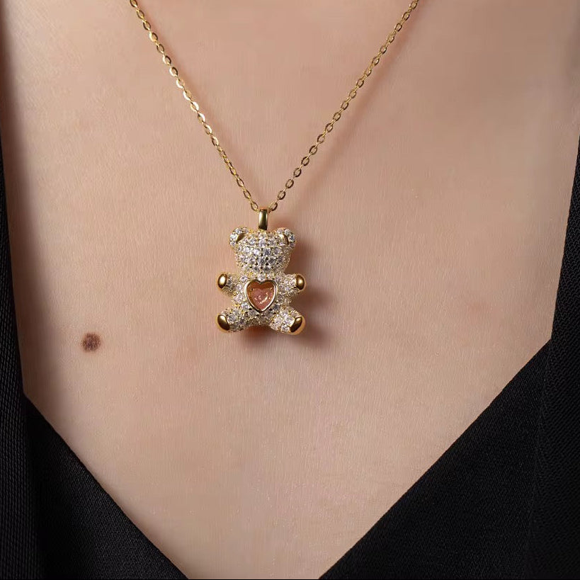 Teddy Bear Necklace With Cubic Zirconia