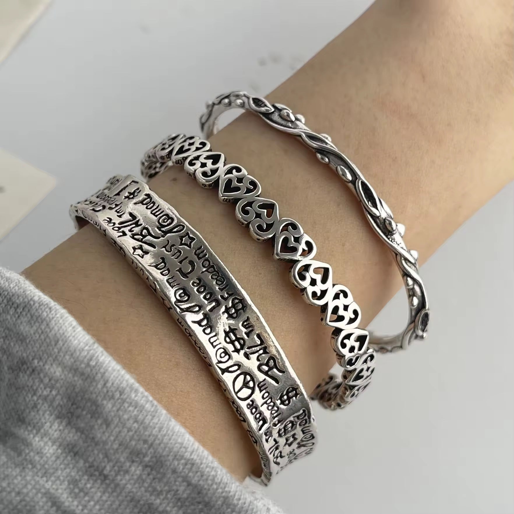 Silver Eternal Hearts Cuff Bracelet