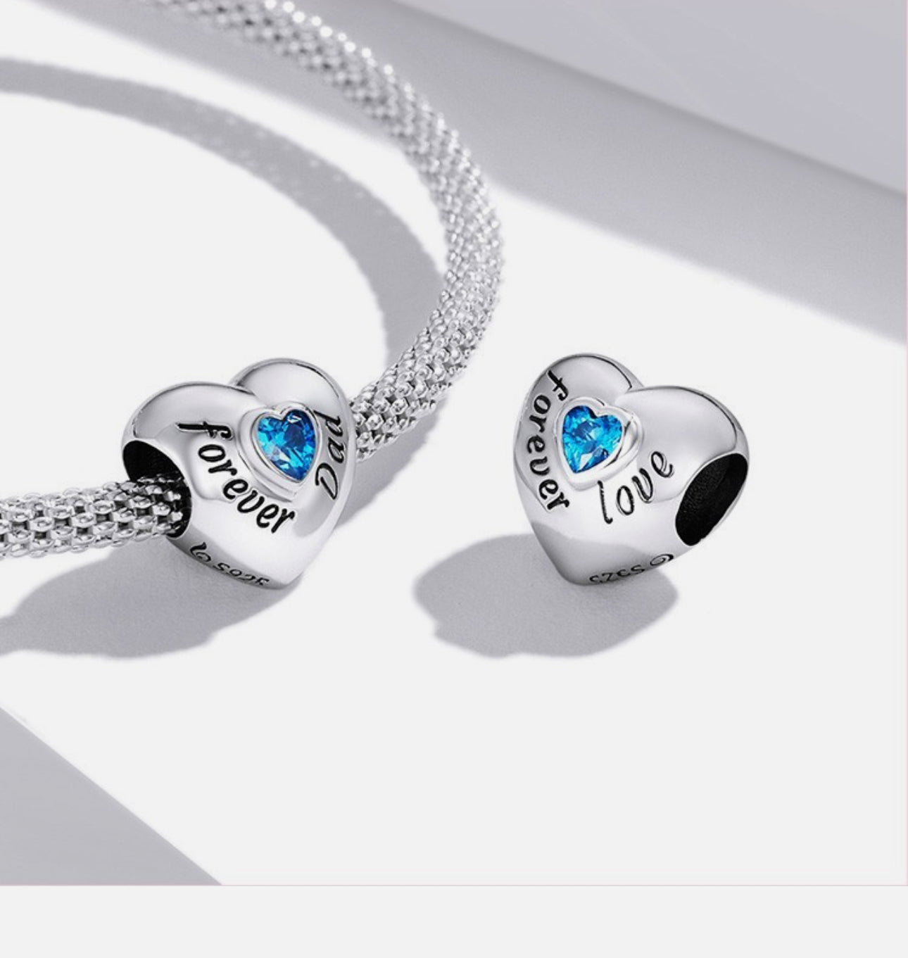 Love Dad Heart With Zircon Bead Charm