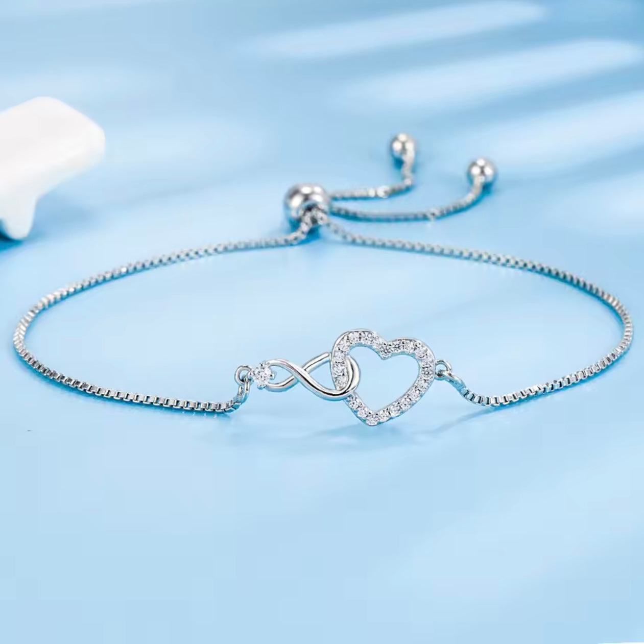 Fanqieliu Sterling Silver Crystal Zircon Heart Necklace & Bracelet Set