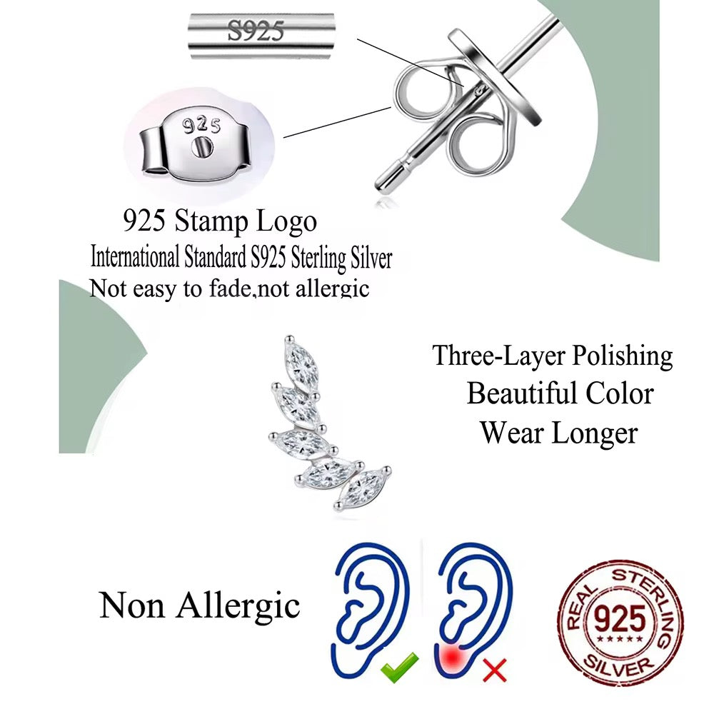 Marquise Cut CZ Leaf Stud Earrings