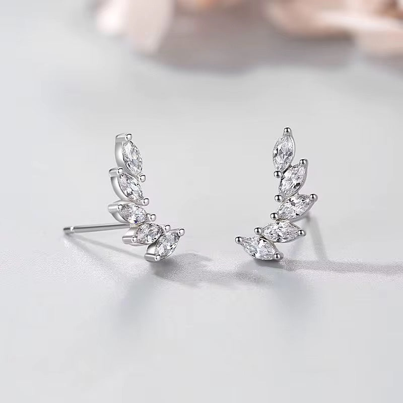 Marquise Cut CZ Leaf Stud Earrings