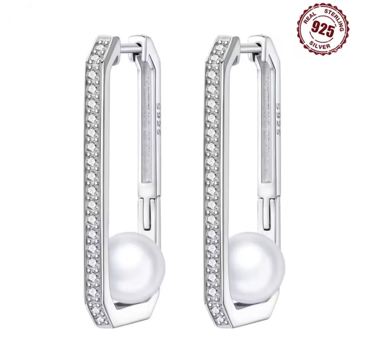 Pearl Box Hoop Earrings