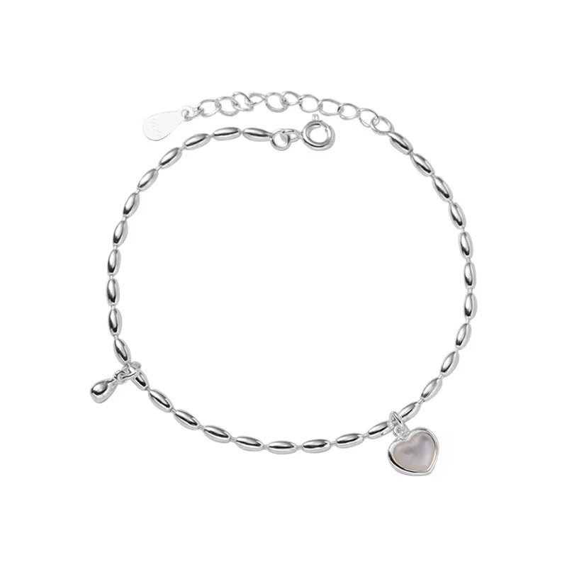 Sterling Silver Beaded Heart Charm Bracelet