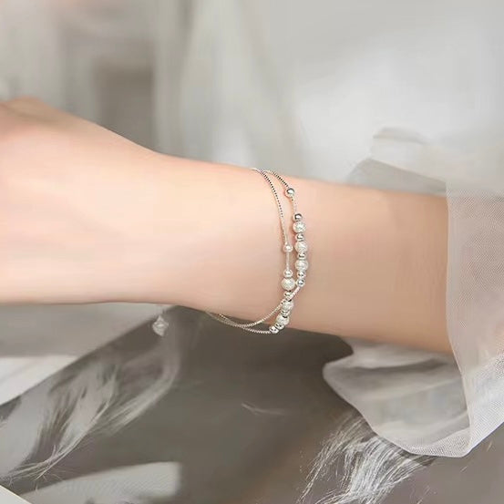 Silver Stardust Beaded Layer Bracelet