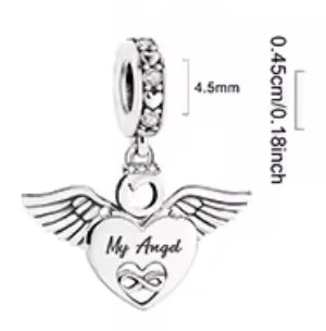 “My Angel” Heart Wings Dangle Charm
