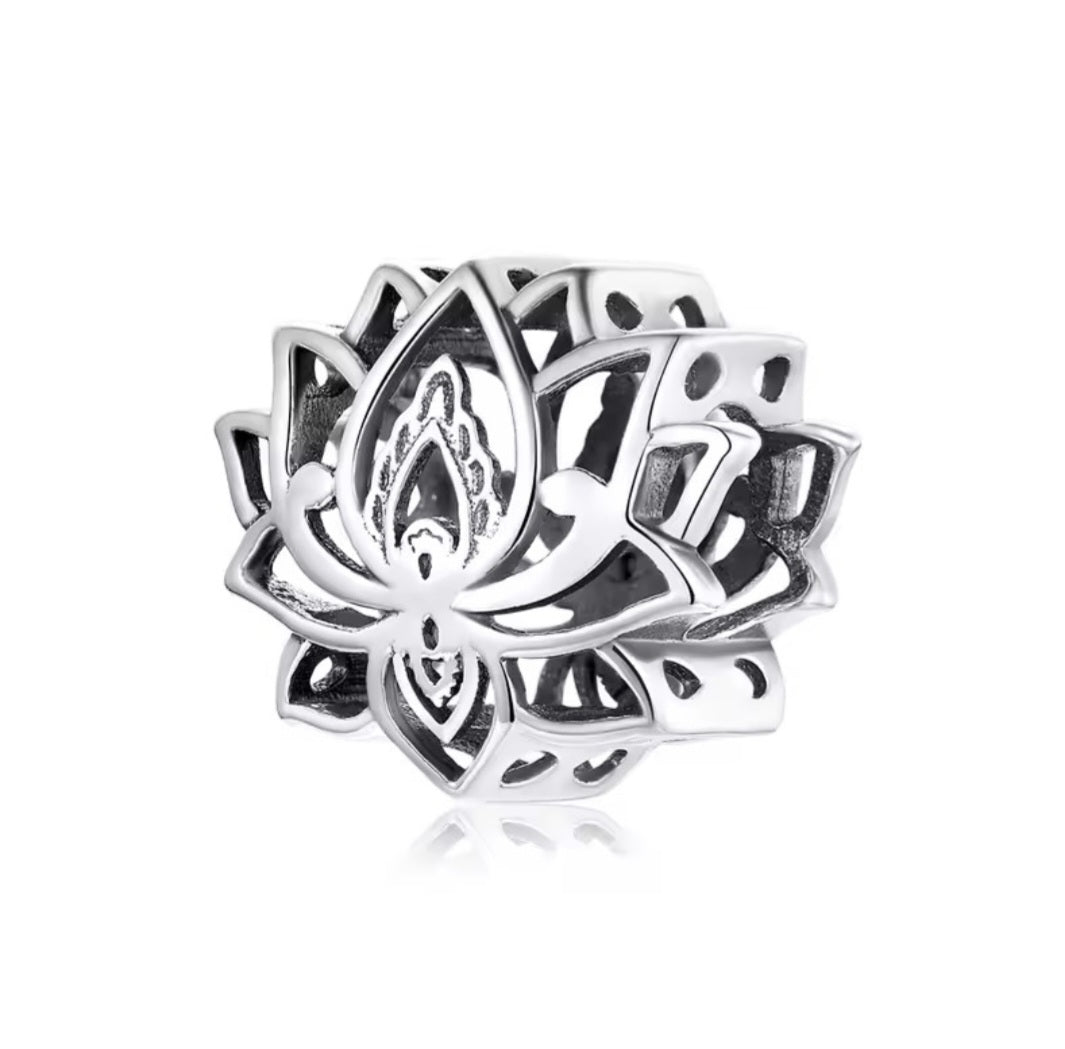 Lotus flower bead charm 925 sterling silver spiritual floral jewelry elegant bracelet accessory gift