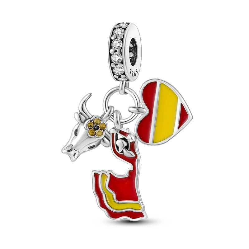 Love Spain Bull & Flamenco Dangle Charm