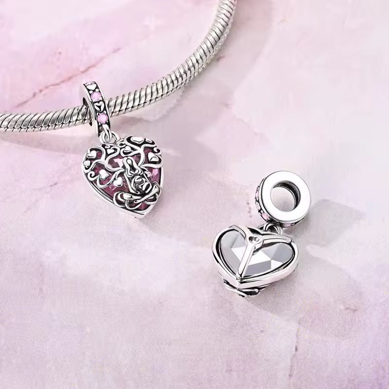Meditation lotus woman heart charm spiritual jewelry pink dangle bead bracelet charm