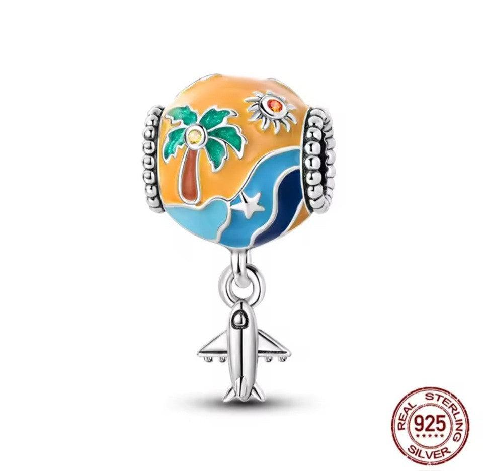 Multicoloured Globe & Plane Holiday Bead Charm
