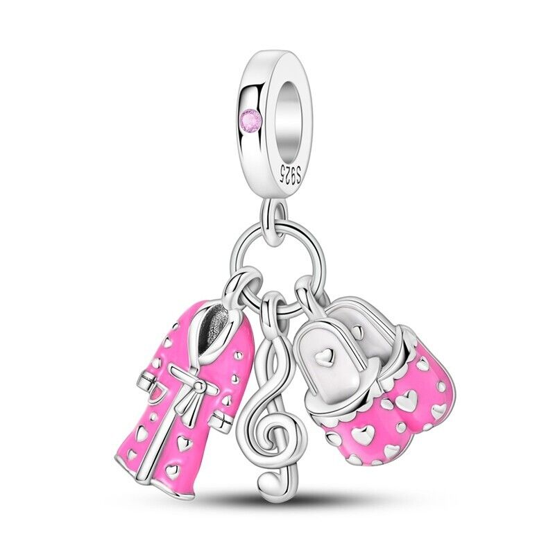 Pink Bathrobe & Slippers Dangle Charm