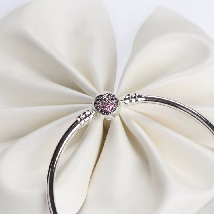 Pink sparkle charm bracelet 925 sterling silver elegant bangle jewelry minimal feminine