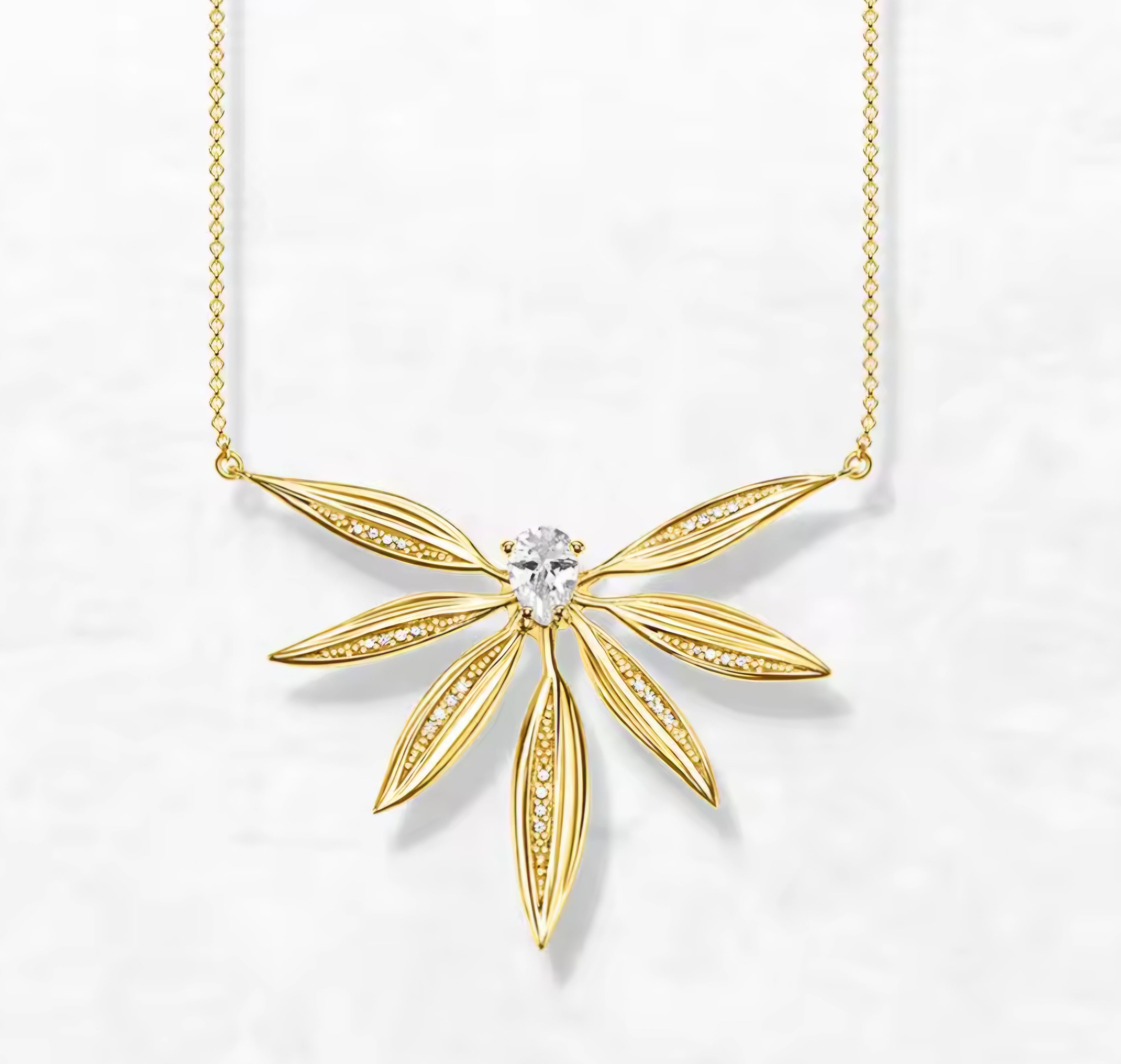 Leaf with Zirconia Necklace