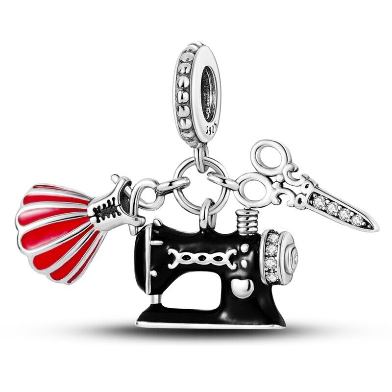 Sewing Machine Dress & Scissors Dangle Charm