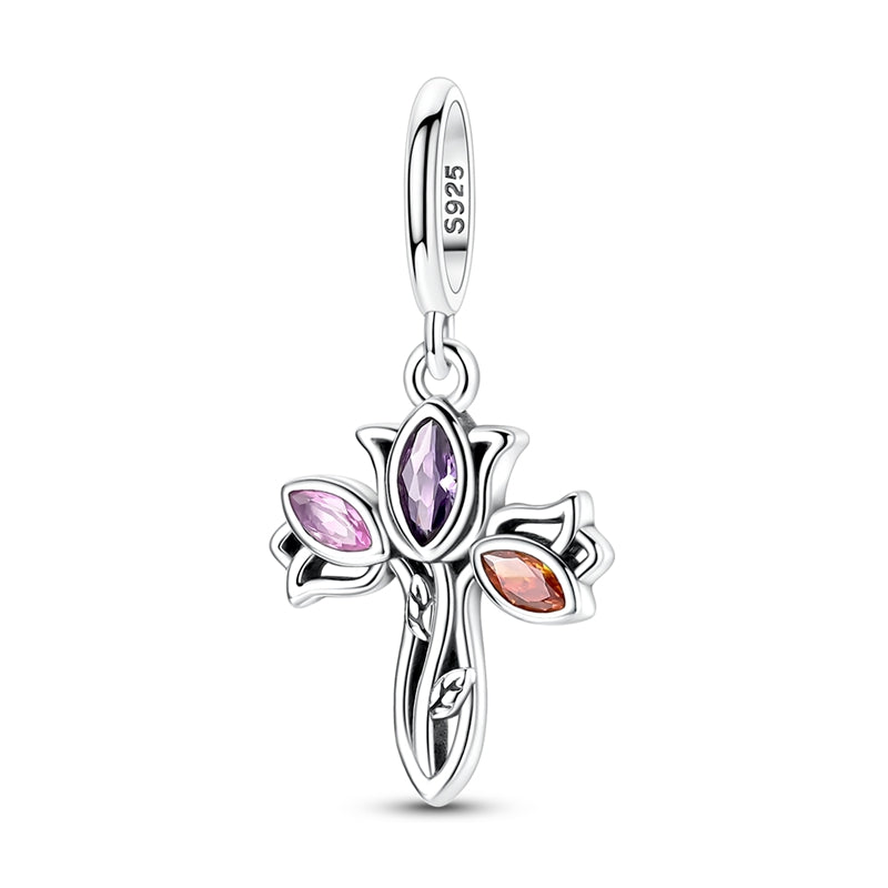 925 sterling silver Celtic cross charm with colourful crystal stones