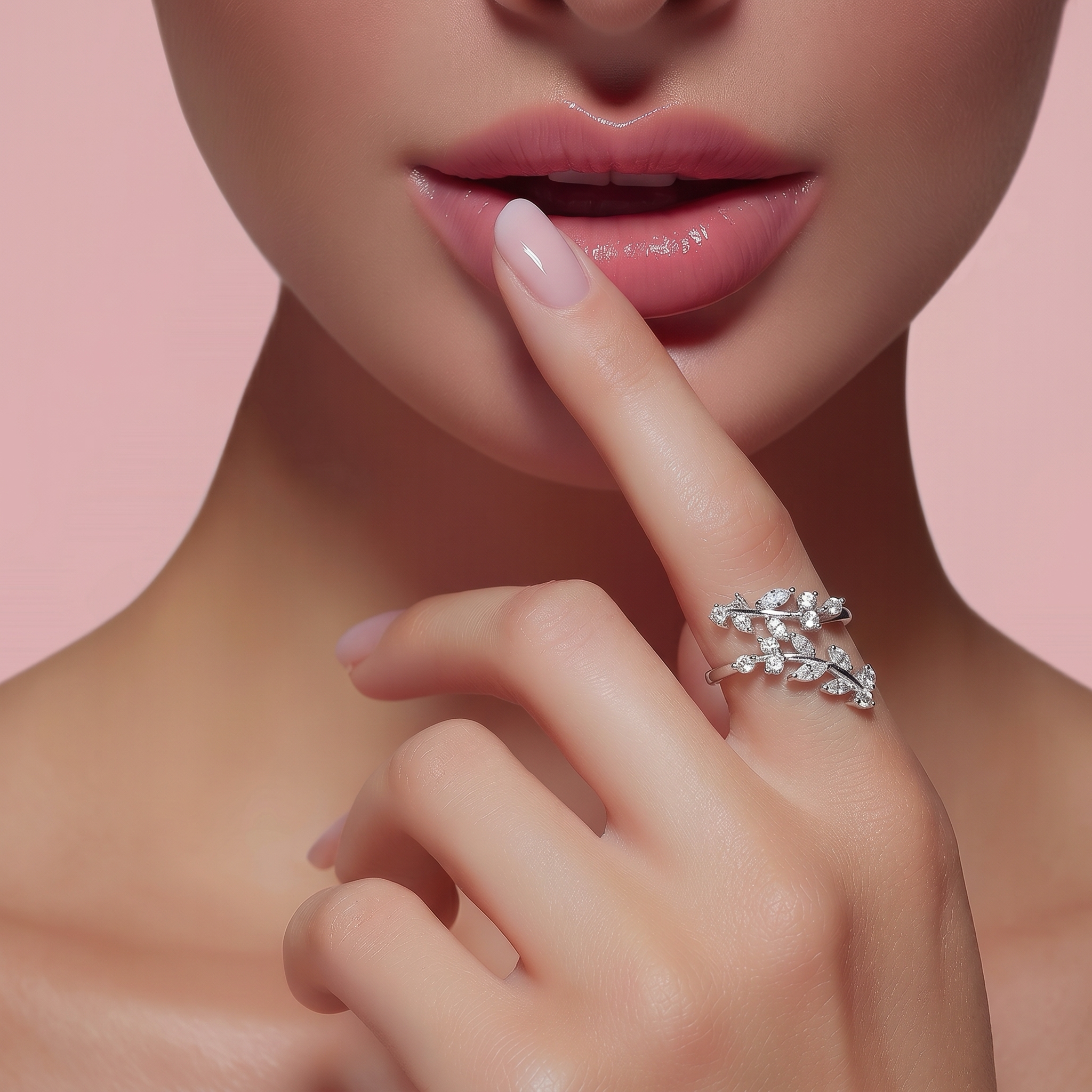 Silver adjustable vine ring with sparkling leaf details and open wrap design