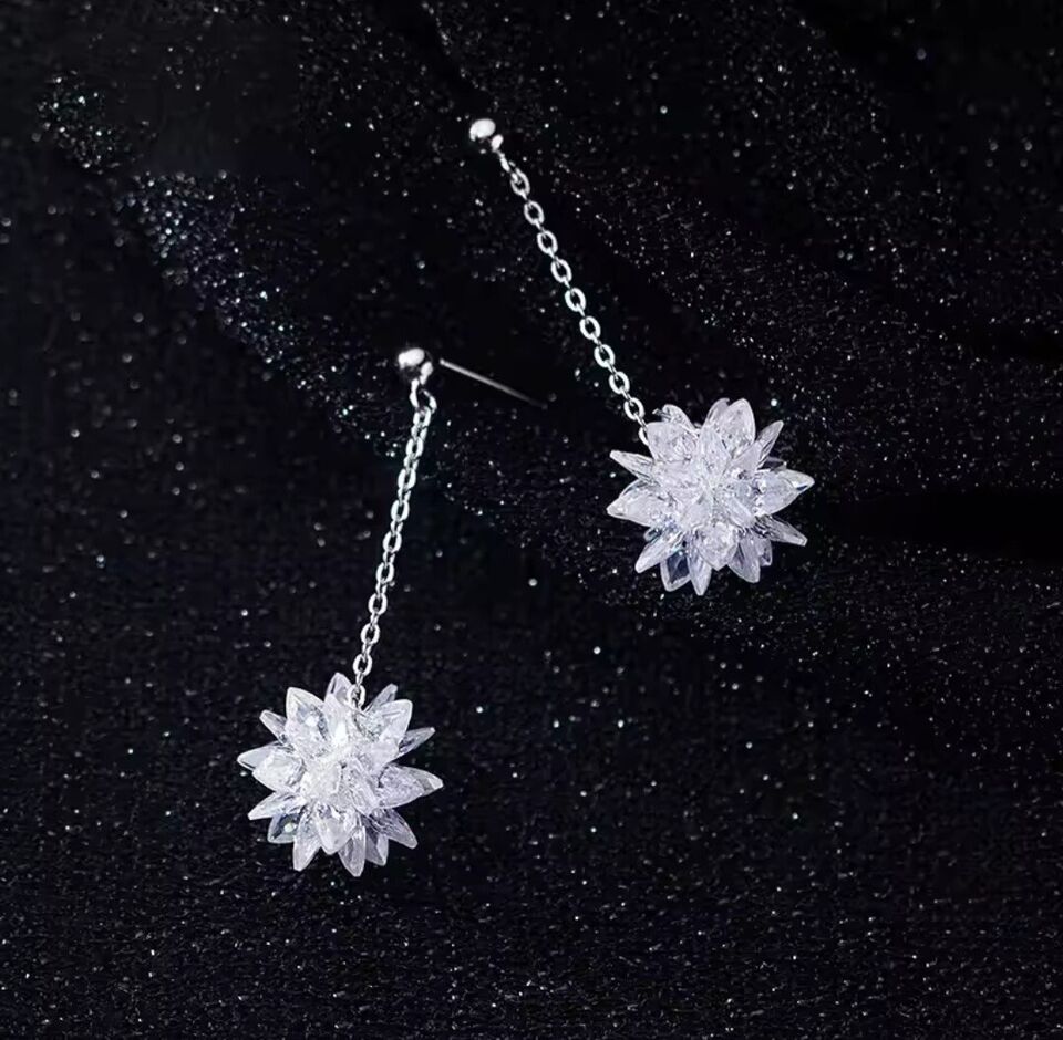 Sparkling Crystal Flower Dangle Stud Earrings