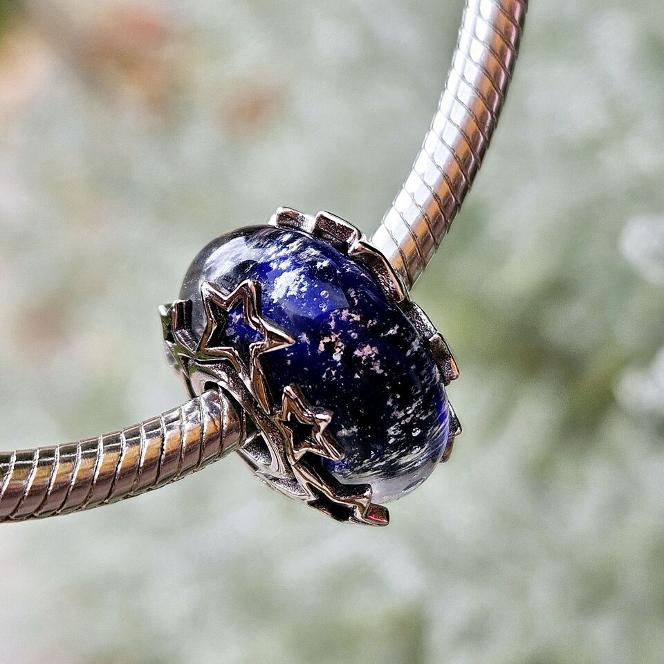 Stars Blue Murano Glass Bead Charm