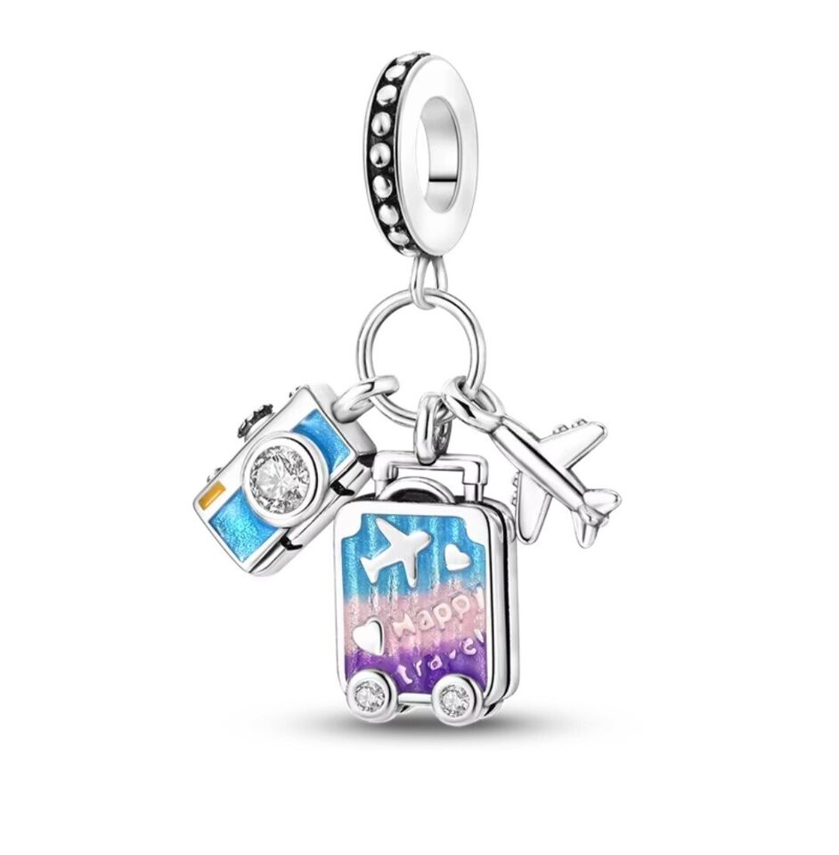 Suitcase Plane & Camera Dangle Charm