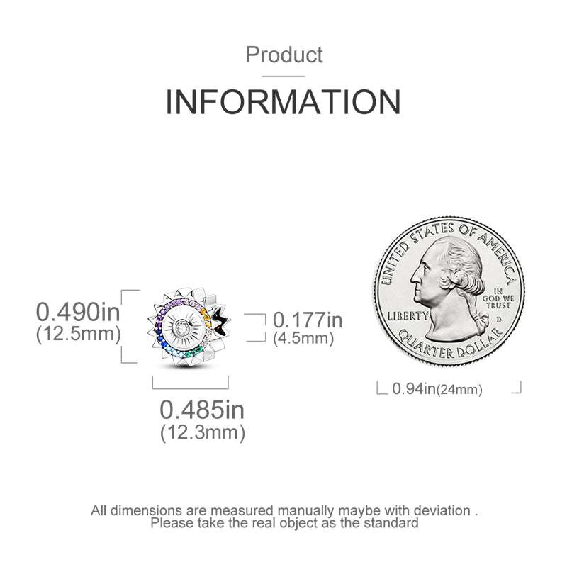 Sun multicoloured zirconia bead charm 925 sterling silver colorful celestial jewelry accessory gift