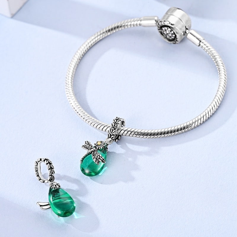 Dragonfly on Jadeite Drop Dangle Charm
