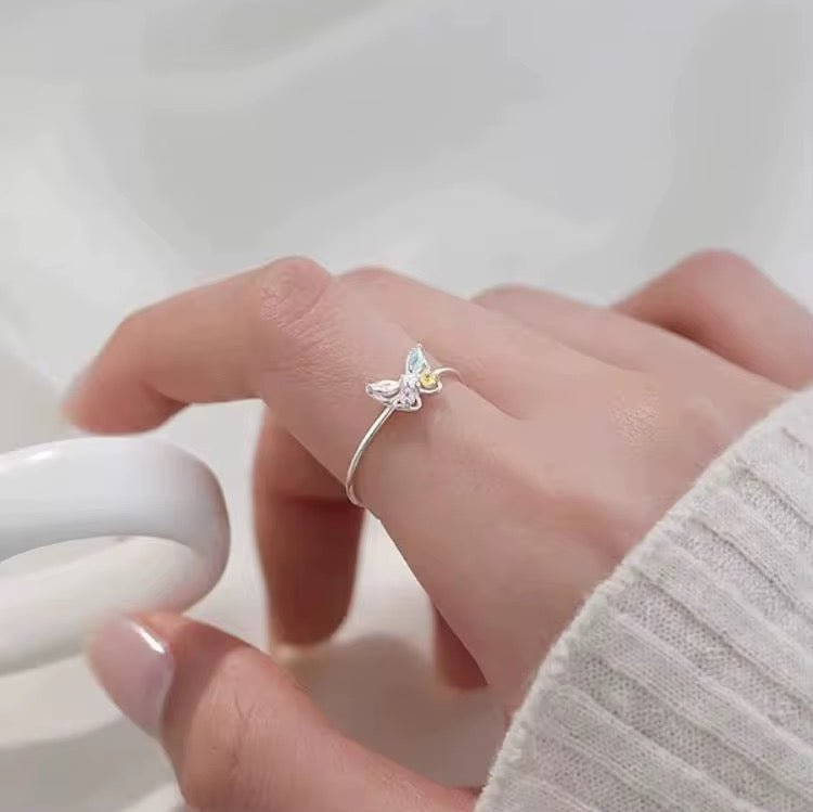 Adjustable Butterfly Silver Ring with Pastel Enamel Accents - bellissi