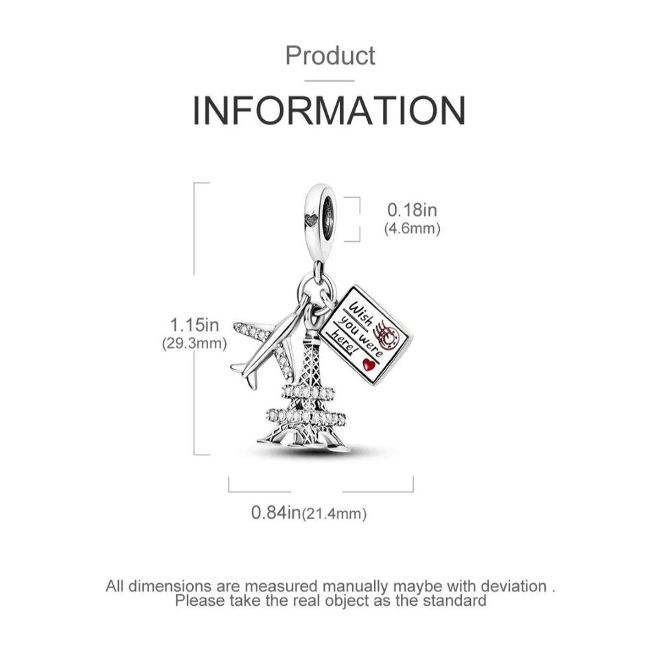 Airplane Love Paris Eiffel Tower Dangle Charm - bellissi