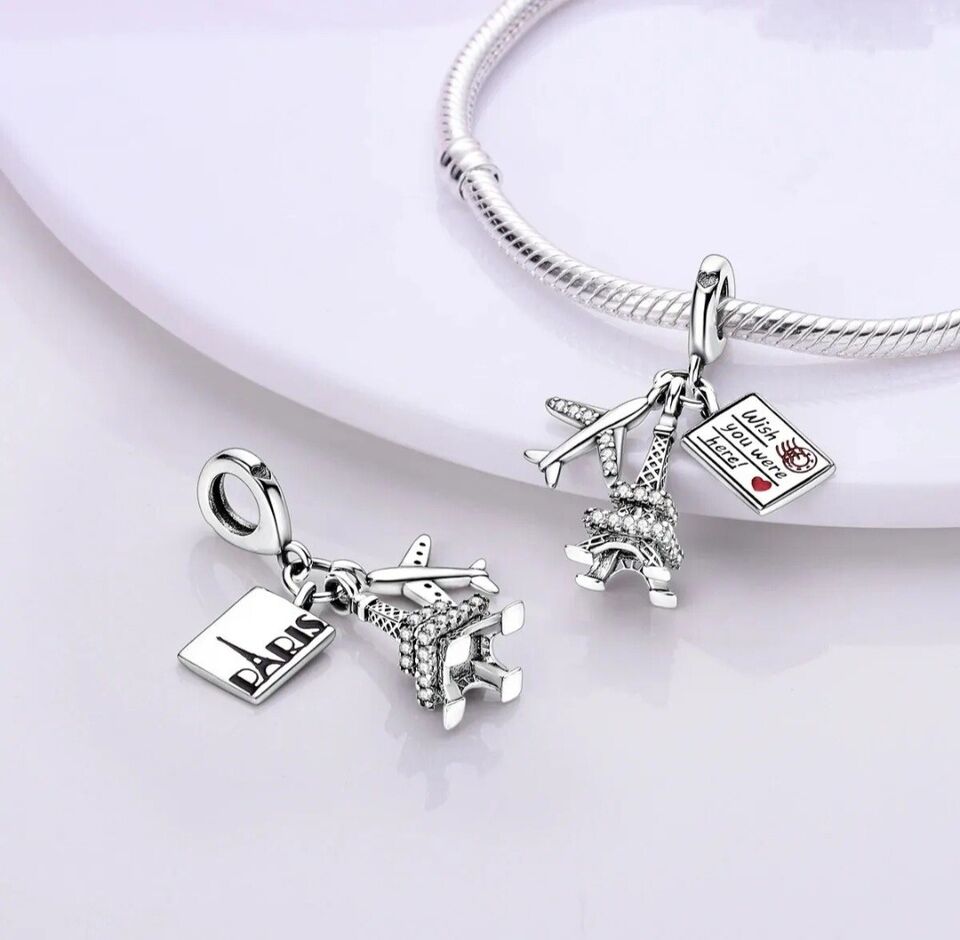 Airplane Love Paris Eiffel Tower Dangle Charm - bellissi
