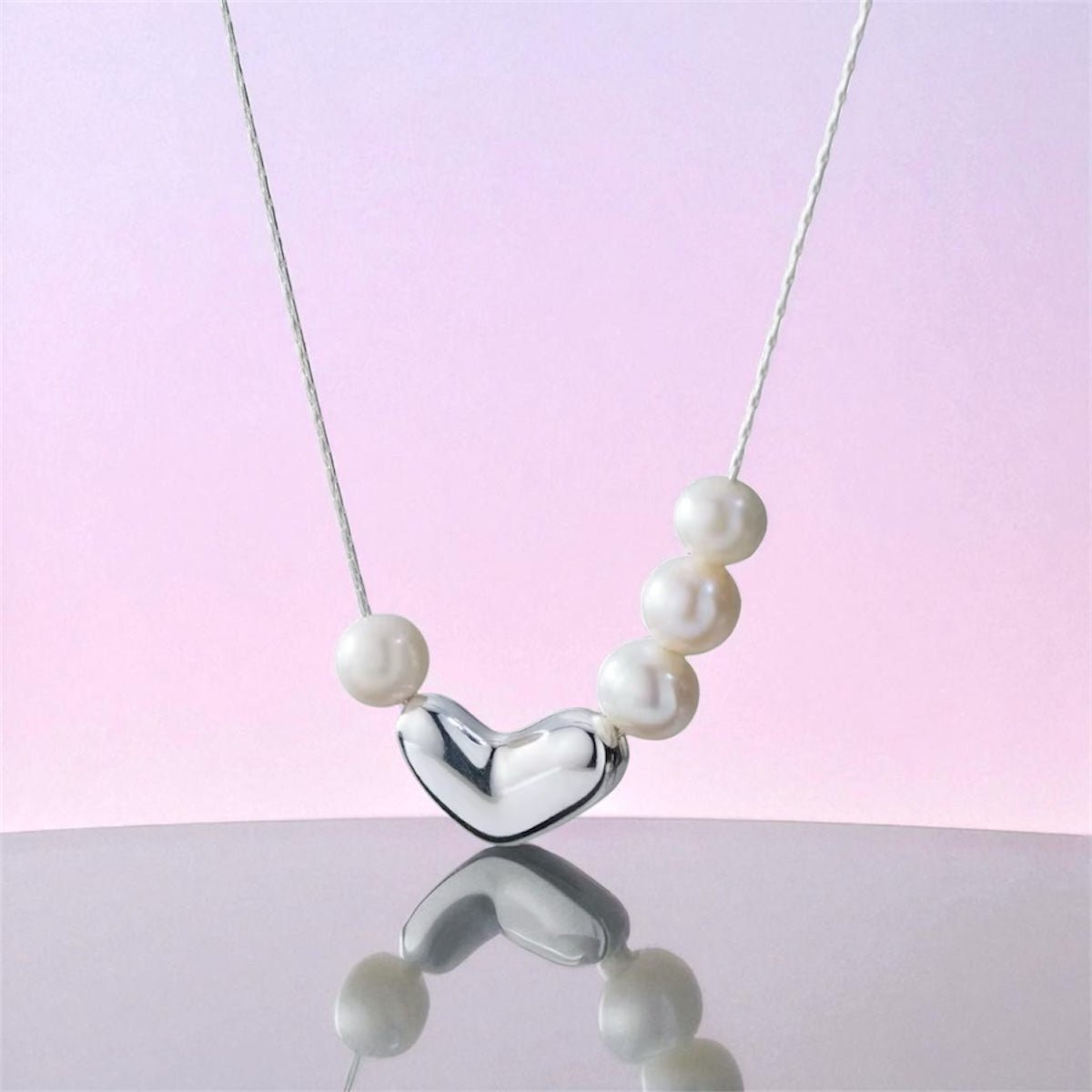 Asymmetric Love Necklace – Silver Heart with Pearls - bellissi
