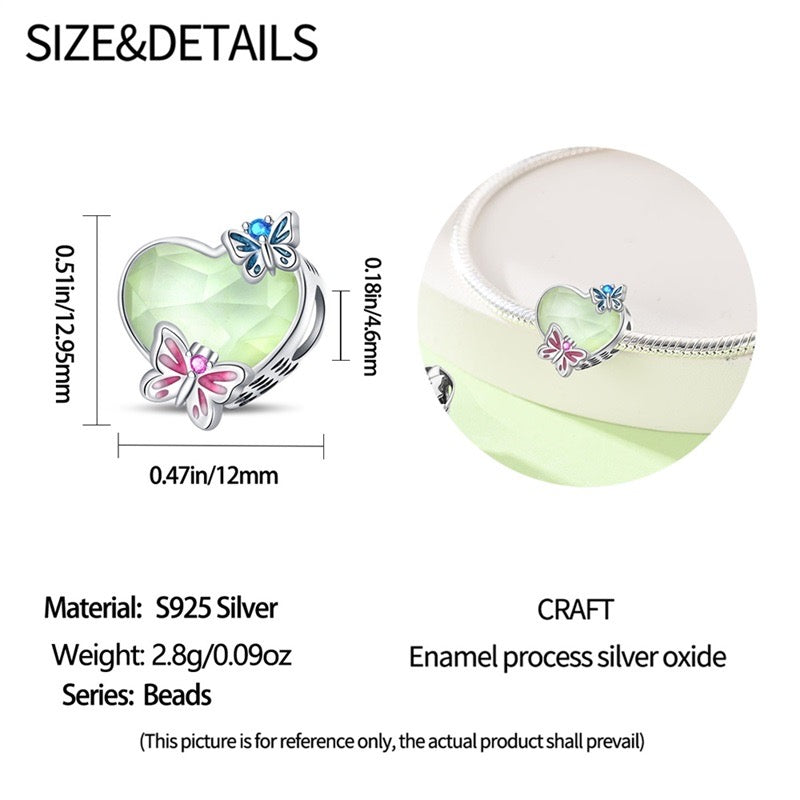 Butterfly on Heart Glow in Dark Charm