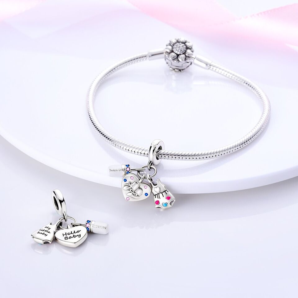 Baby Bottle, Romper And Shoes Dangle Charm - bellissi