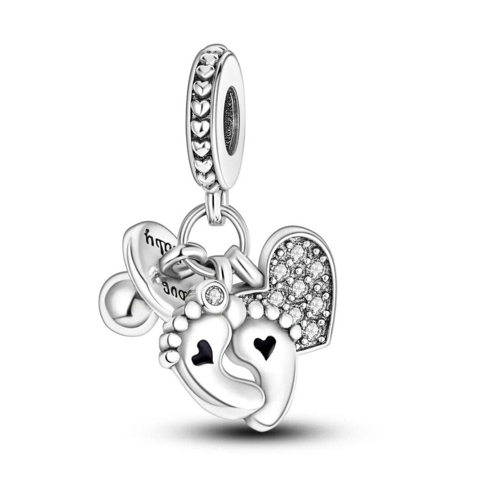 Baby Feet Dummy Heart Dangle Charm - bellissi