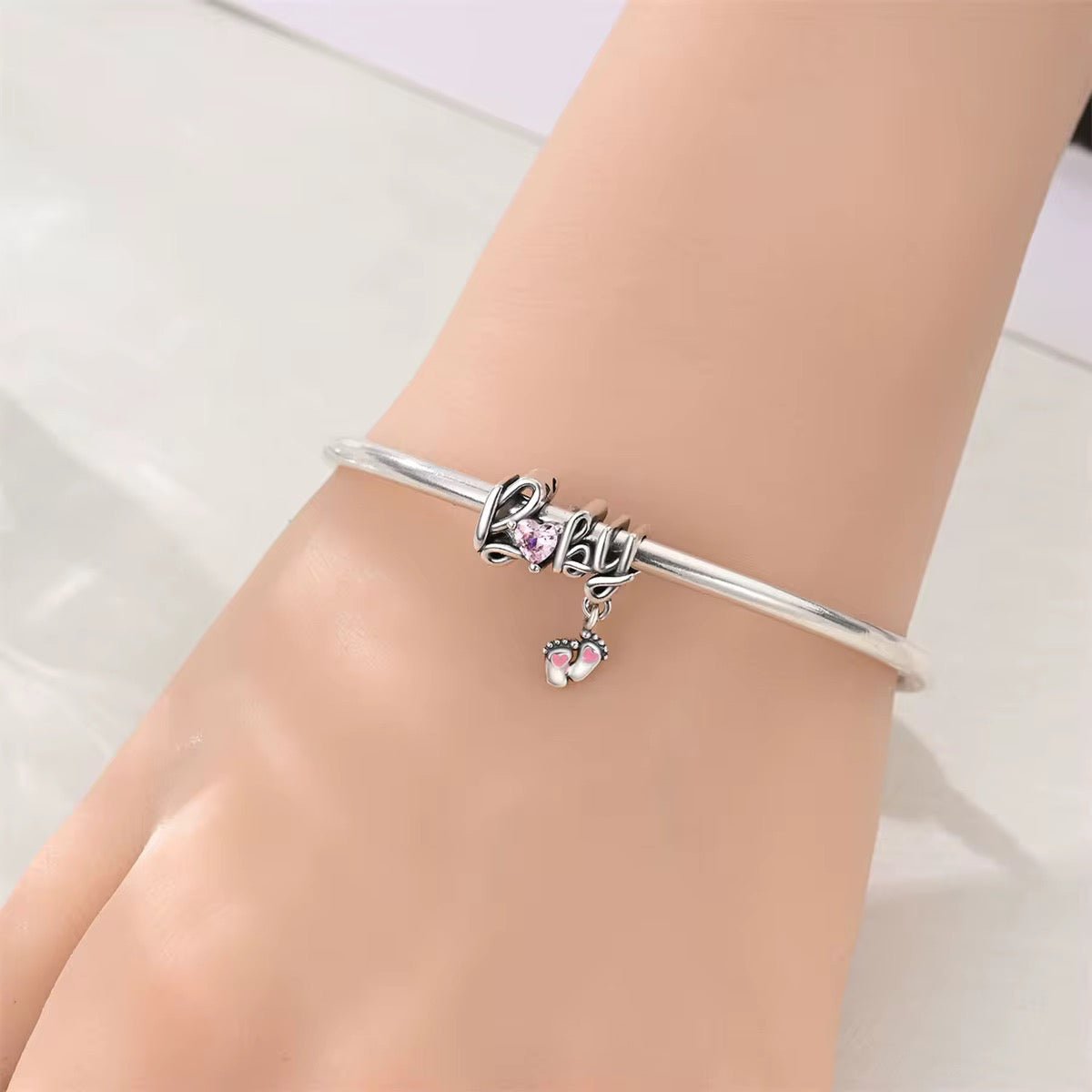 Baby Love Charm with Pink Crystal Heart - bellissi