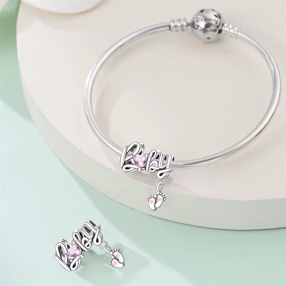 Baby Love Charm with Pink Crystal Heart - bellissi