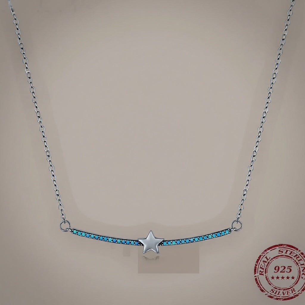 Minimalist Silver Star Necklace with Blue Gemstones