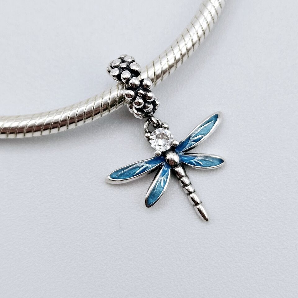 Blue Dragonfly Zircon Gift Dangle Charm - bellissi